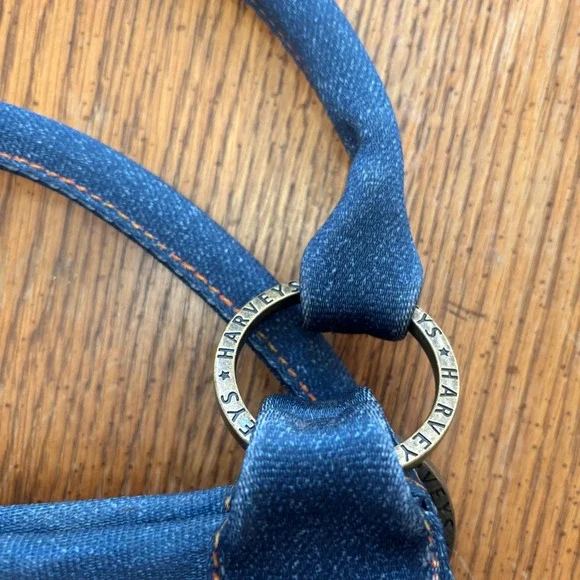 Harvey's Seatbelt Bag Stella Denim Blue Indigo Teardrop Curved Shape Satchel Bag - Picture 10 of 14